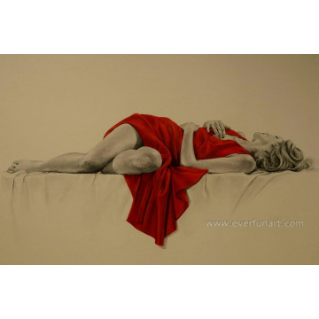 100% Handmade Canvas Art Sleeping Nude Girl on Canvas for Home Decoration (EBF-070)